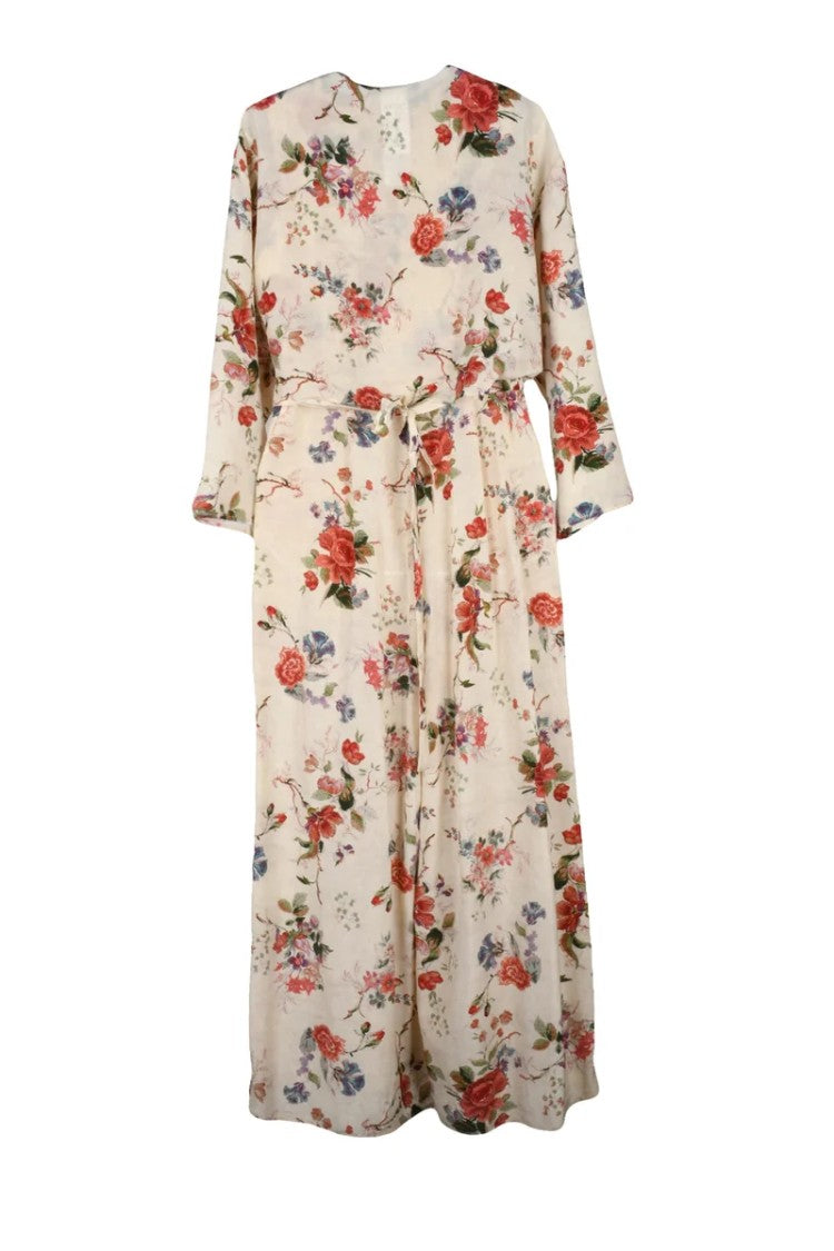 Max Mara Silk Jumpsuit With Cape - Beige/Red