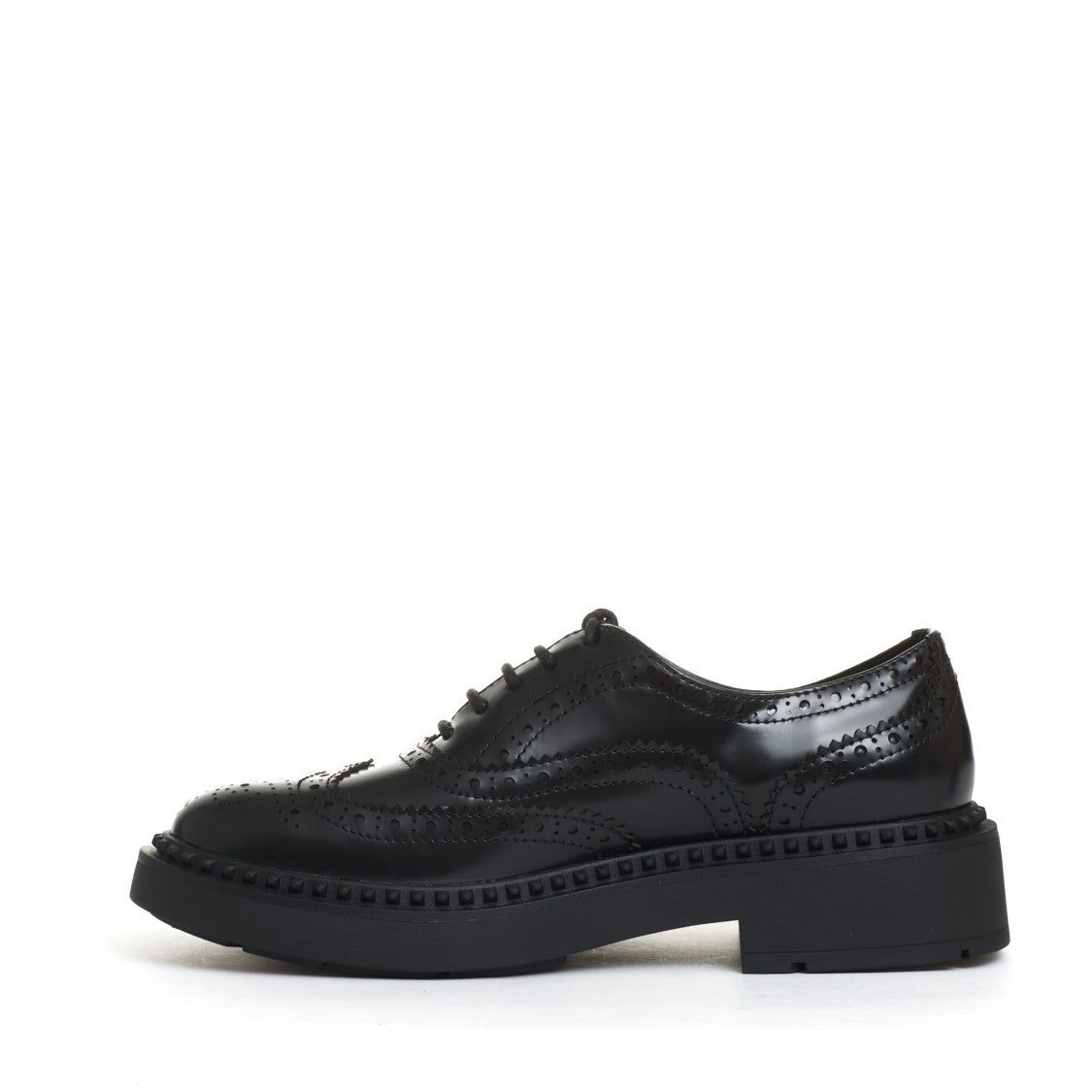 Ash Black Leather Lace-Up Shoe With Intricate Perforations