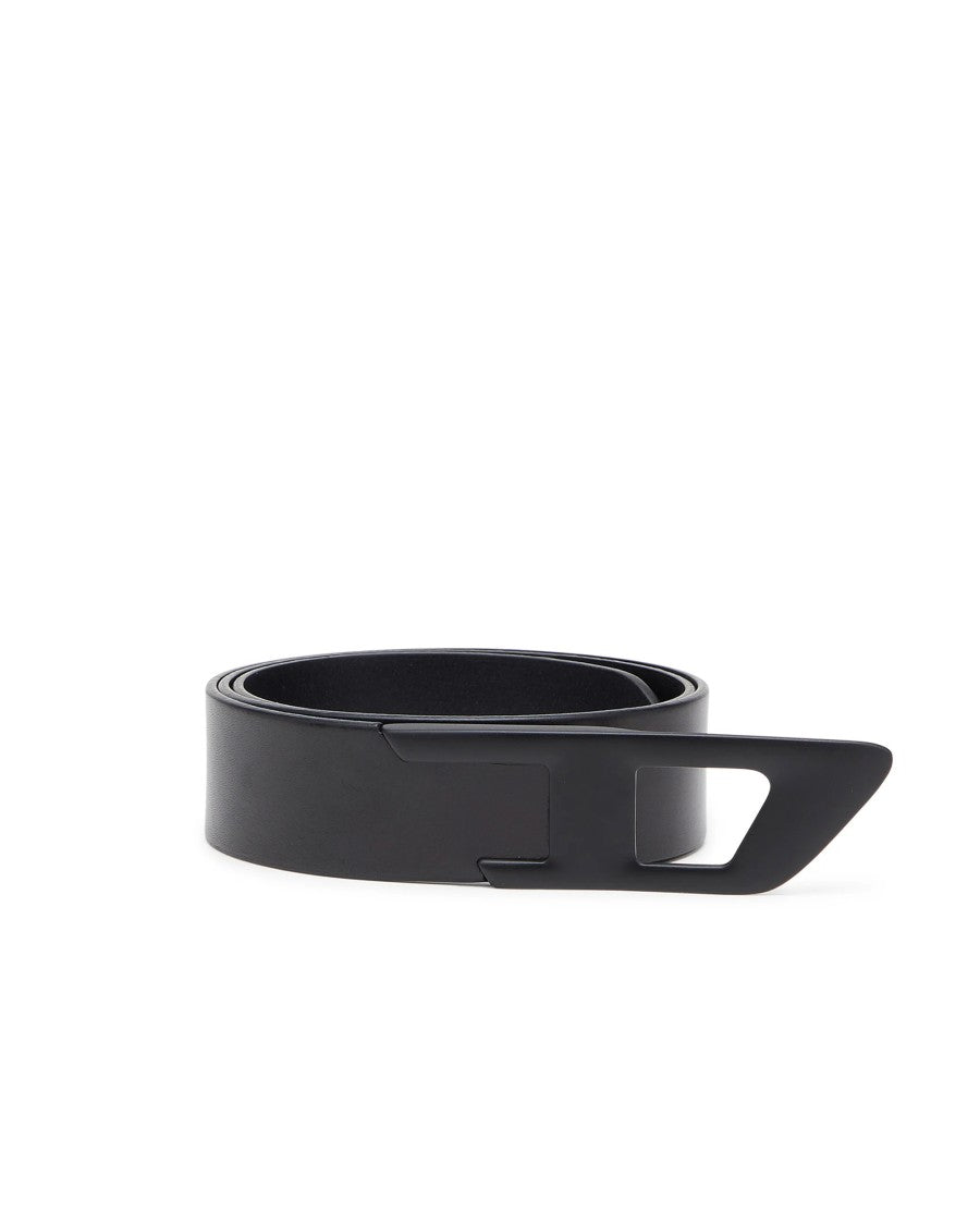 Diesel Black Leather Belt With Iconic D Logo Buckle