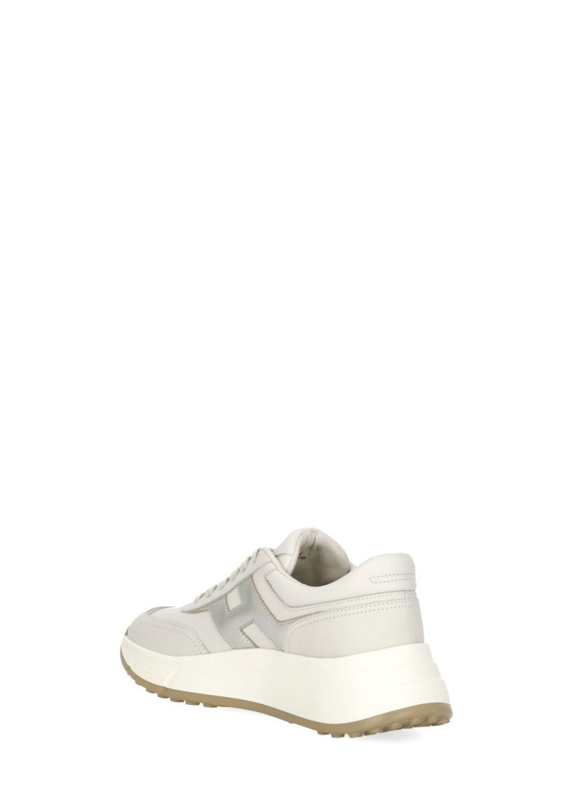 Hogan Beige Smooth Leather Rolled Logo Sneakers