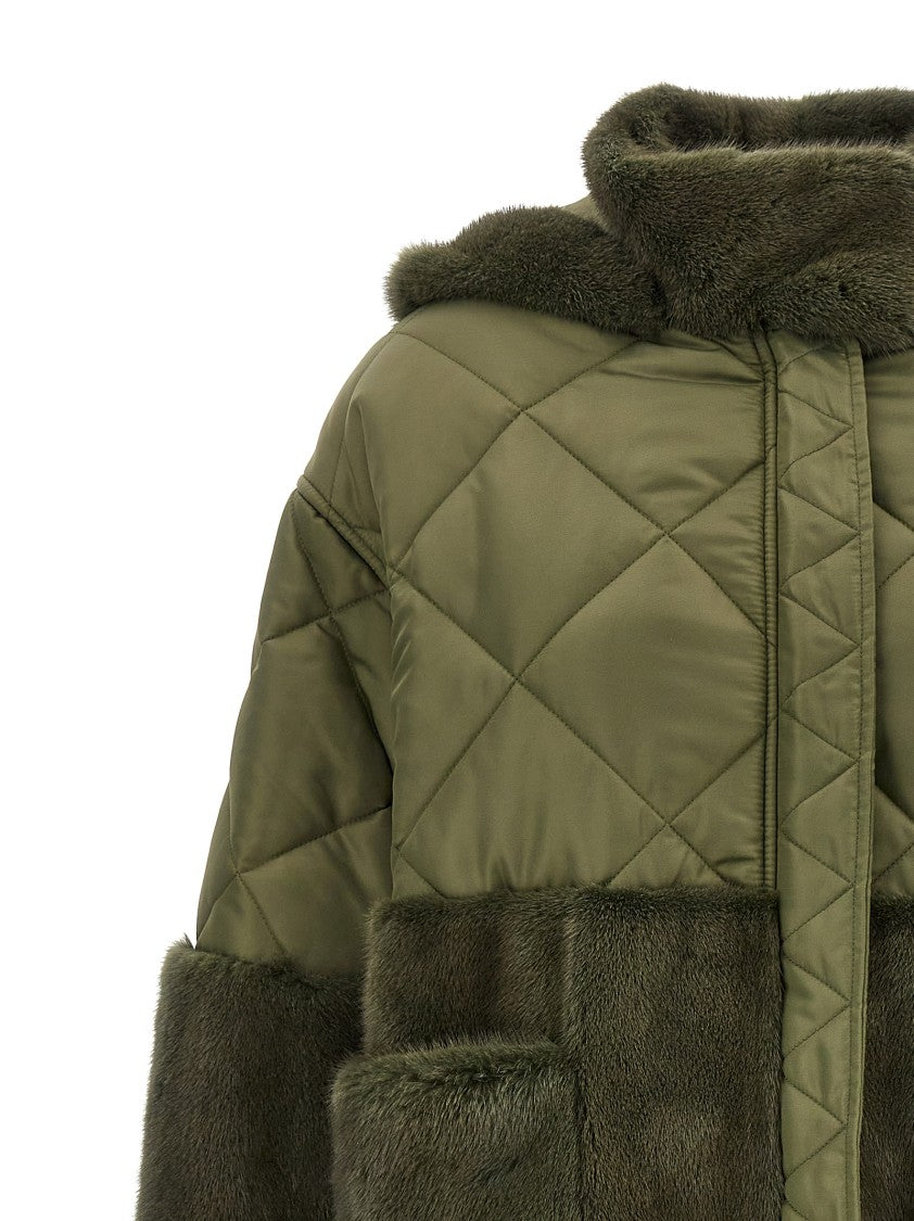 Blancha Nylon Diamond-Visone' Long Down Jacket