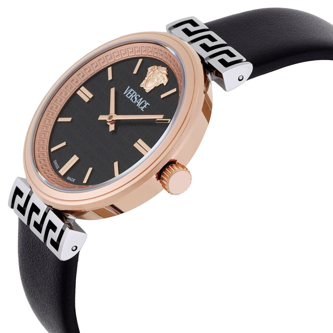 Versace Mythos 36Mm Rose-Gold Tone Steel Watch With Black Dial