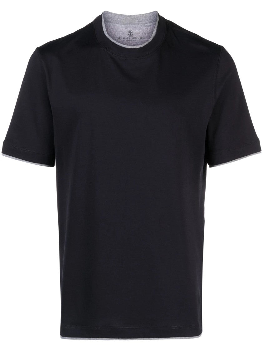 Brunello Cucinelli Relaxed-Fit Black T-Shirt With Light Grey Trim