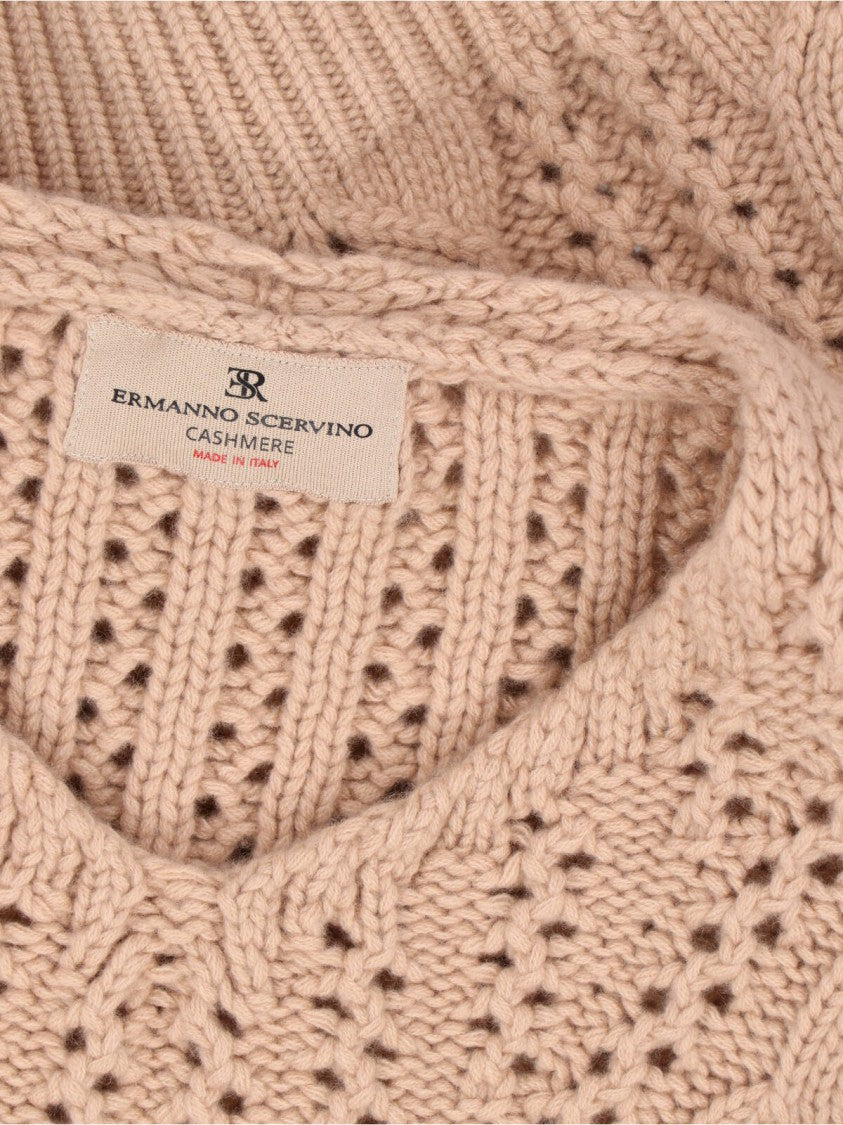 Ermanno Scervino Cashmere Sweater With Openwork Floral Design And V-Neckline