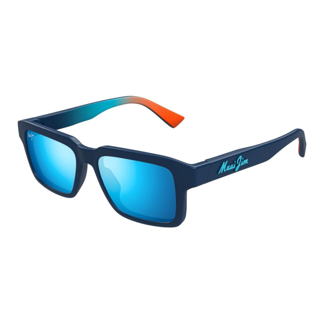 Maui Jim Kahiko Rectangular Frame Sunglasses With Reflective Blue Lenses