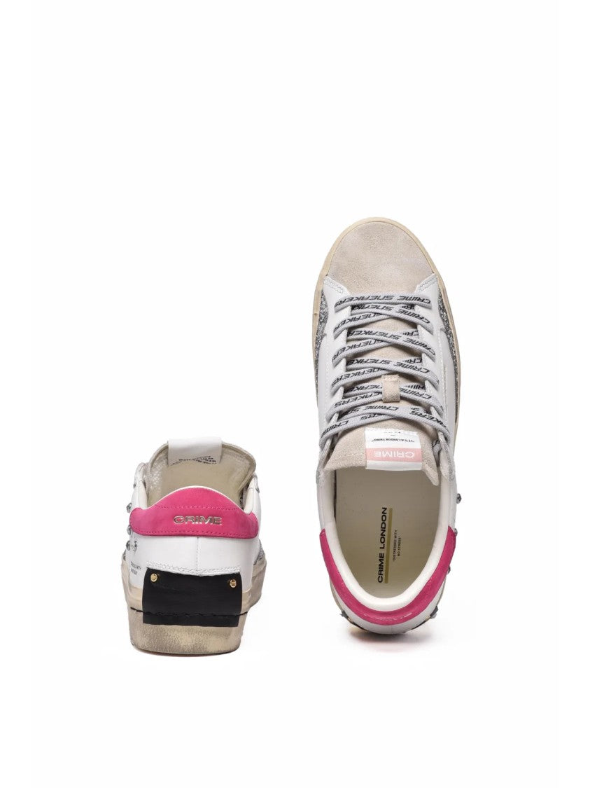 Crime London White Leather Distressed Sneakers