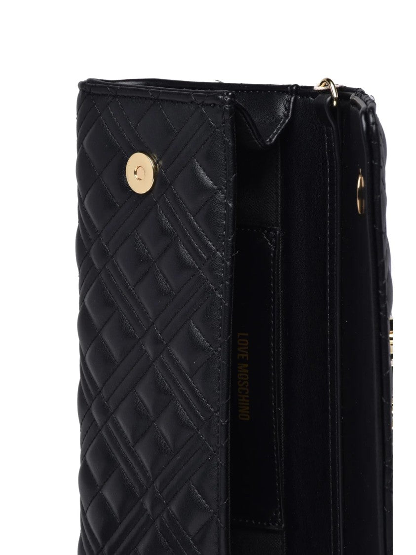 Love Moschino Black Polyurethane Quilted Baguette