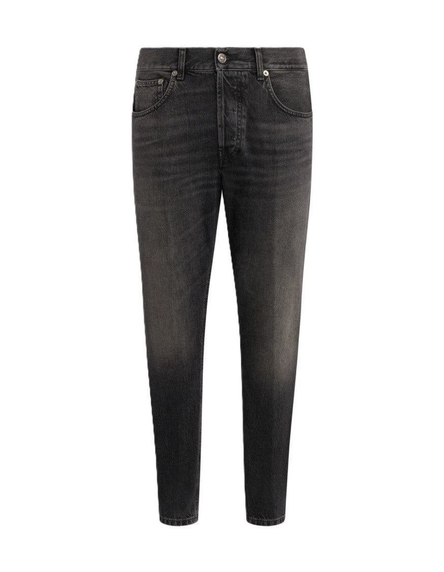 Dondup Faded Black Denim Jeans With Tapered Leg