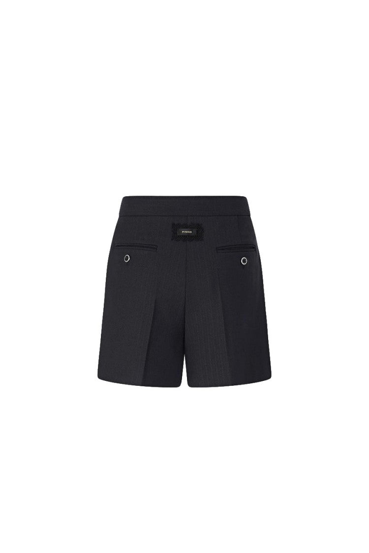 Pinko Navy Polyester-Wool Blend Pinstripe Shorts