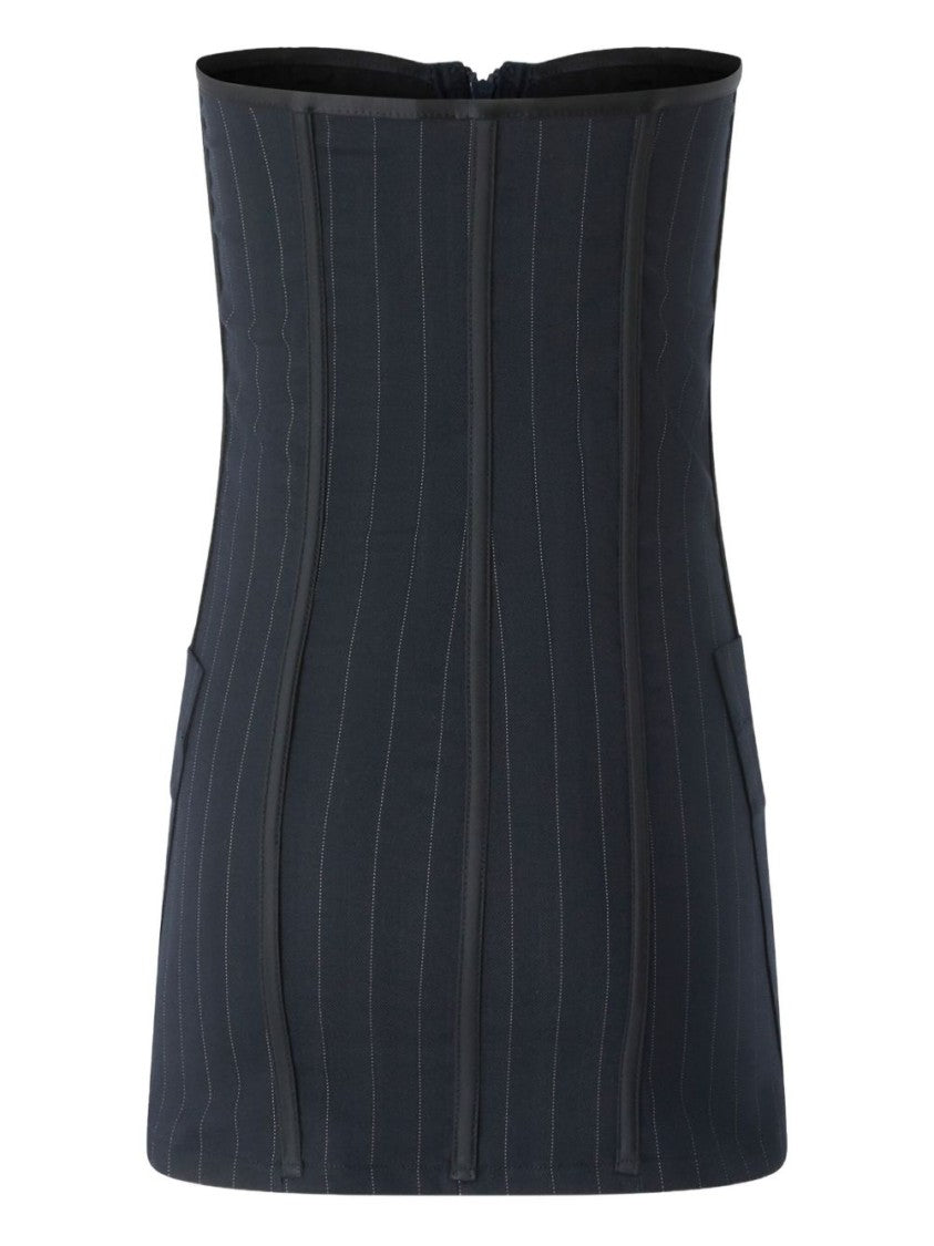 Pinko Structured Blue Pinstriped Bustier Top