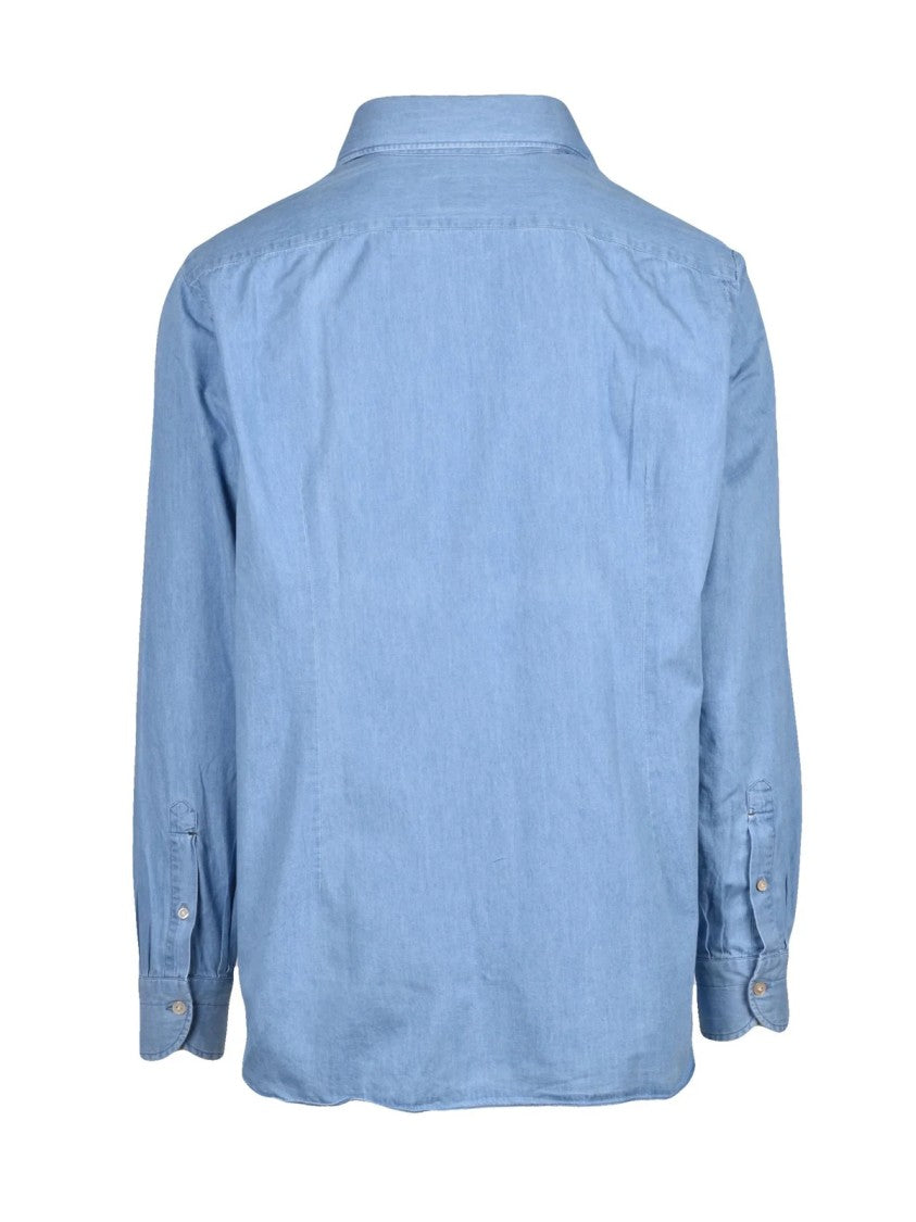 Luigi Borrelli Napoli Light Blue Long-Sleeve Cotton Shirt With Traditional Collar