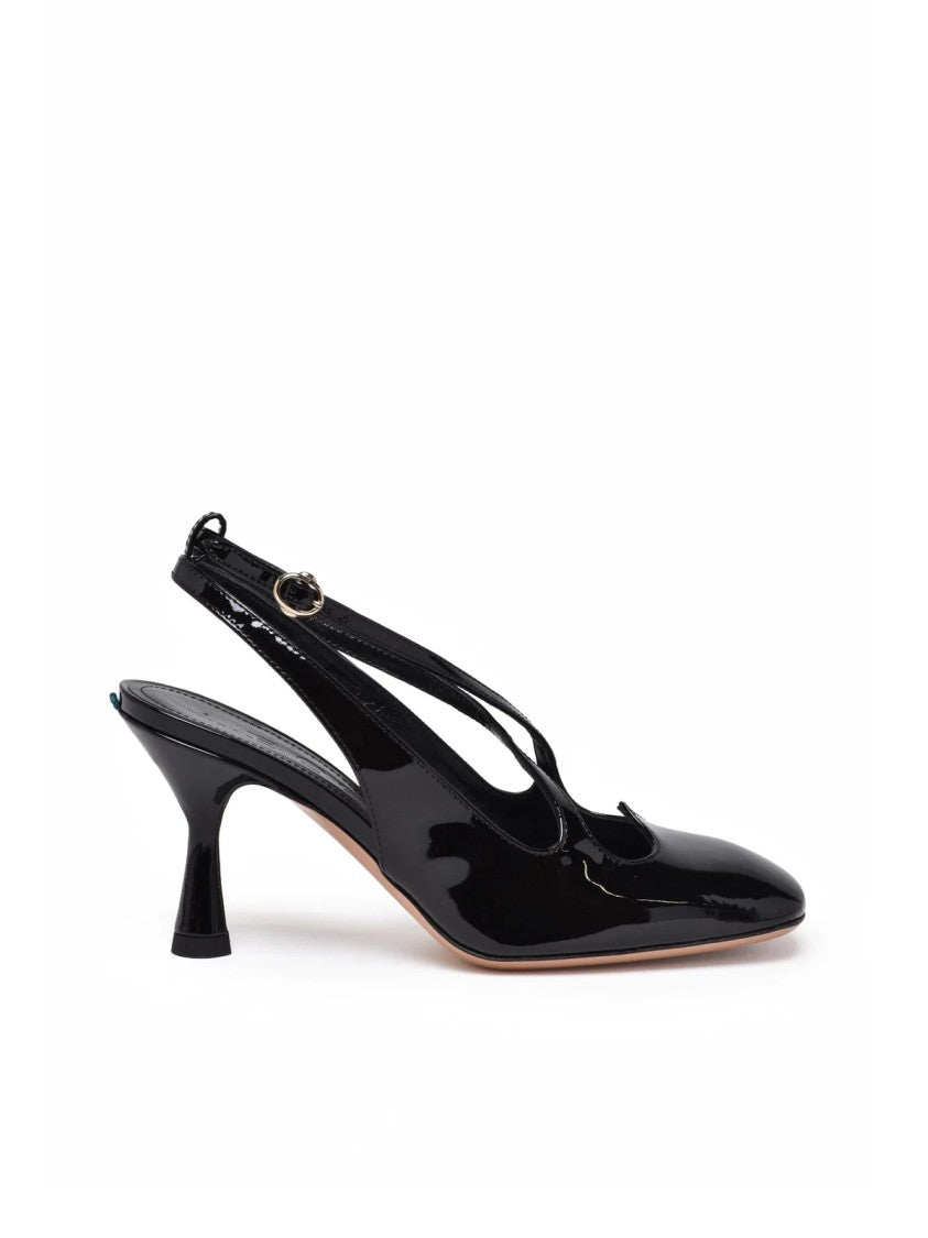 A. Bocca Black Patent Leather Strappy Curved Heel Pumps