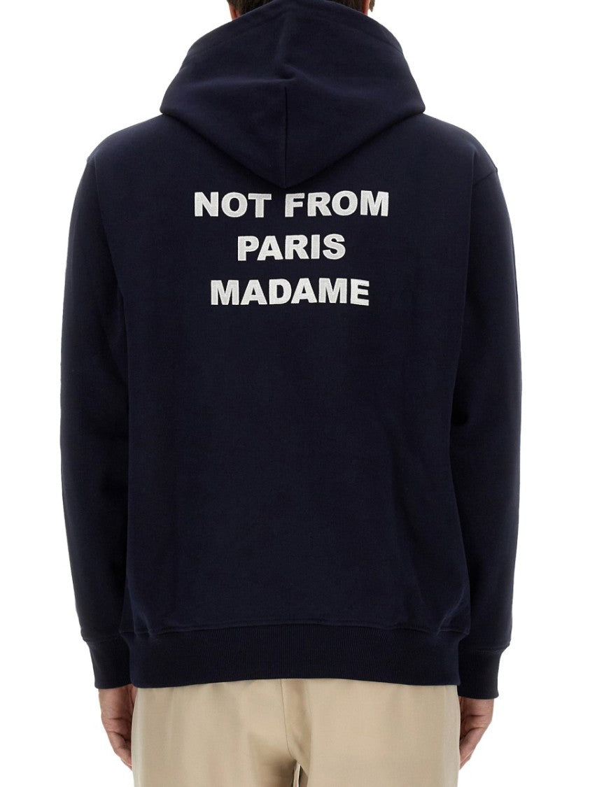 Drôle De Monsieur Neutrals Slogan Graphic Kangaroo Pocket Hoodie