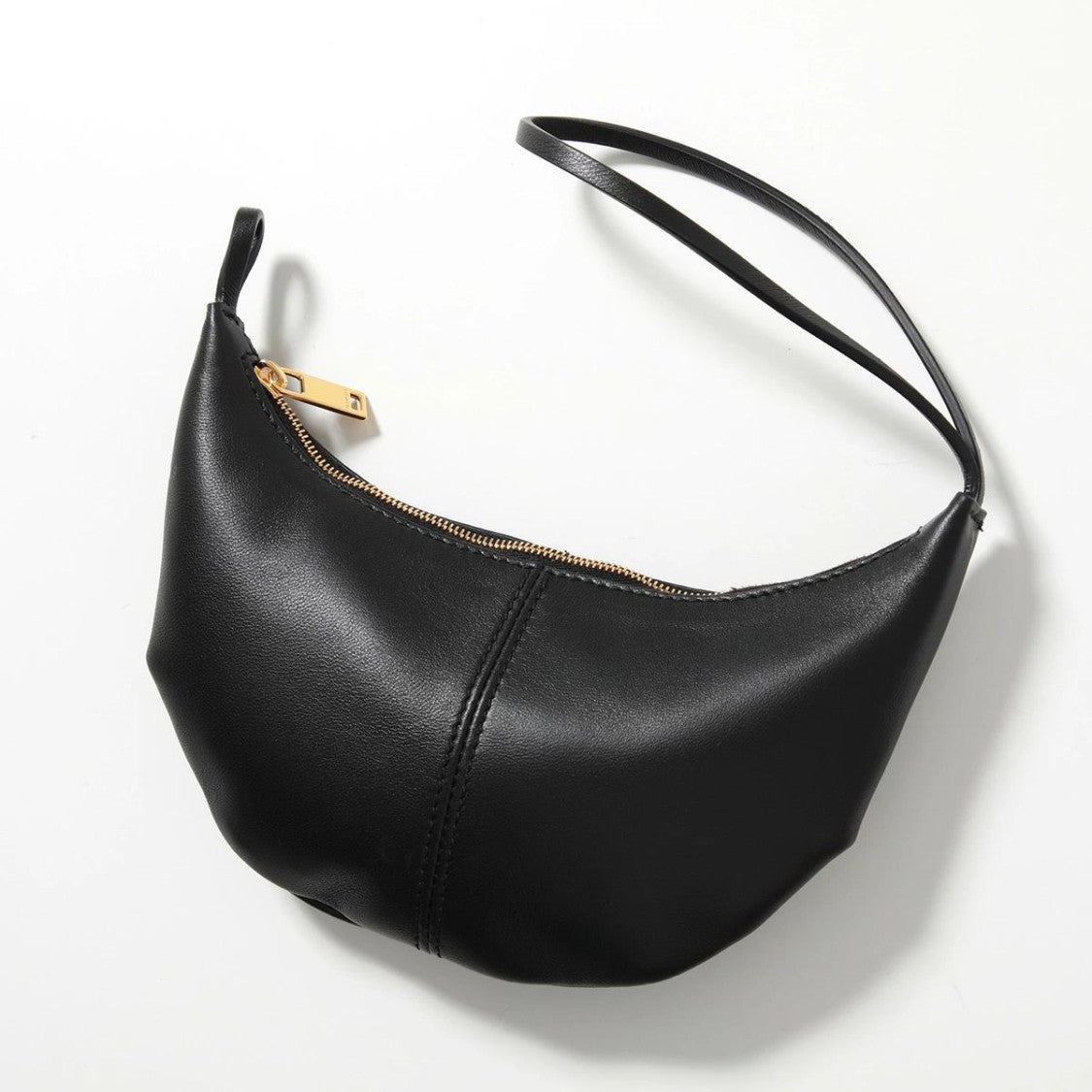 Jil Sander Chic Black Crescent Pouch With Gold-Tone Zipper