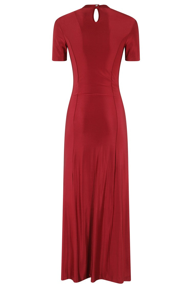 Rabanne Fitted Red Jersey Satin Evening Dress