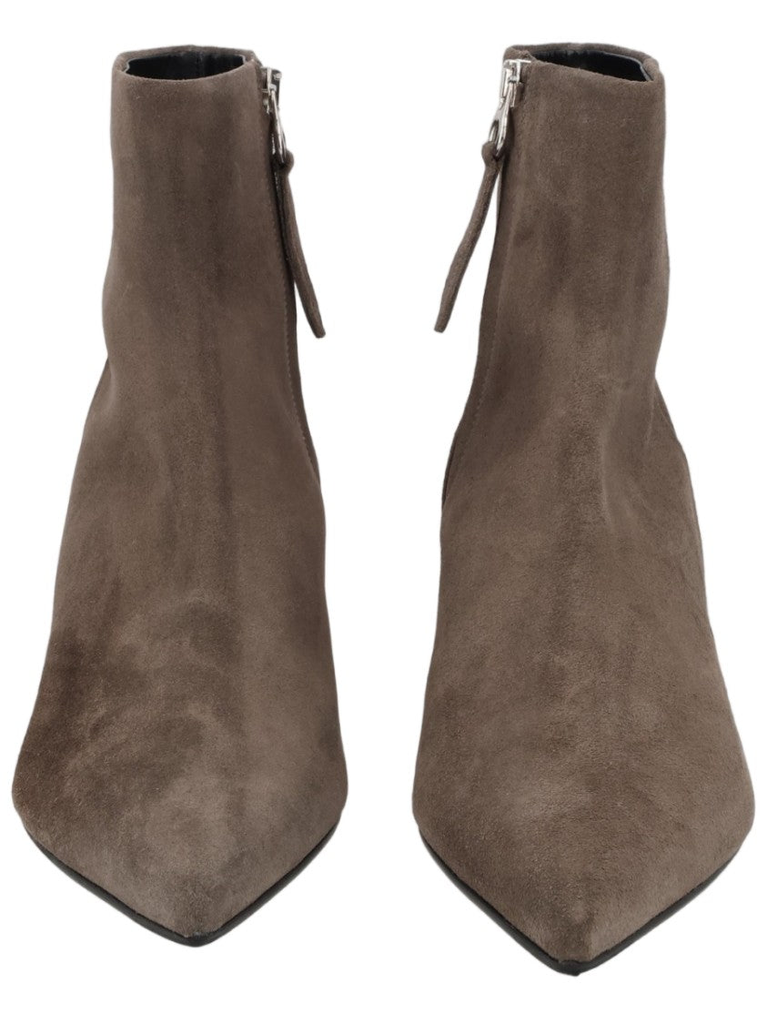 Aeydē Pointed Toe Grey Suede Kitten Heel Ankle Boots