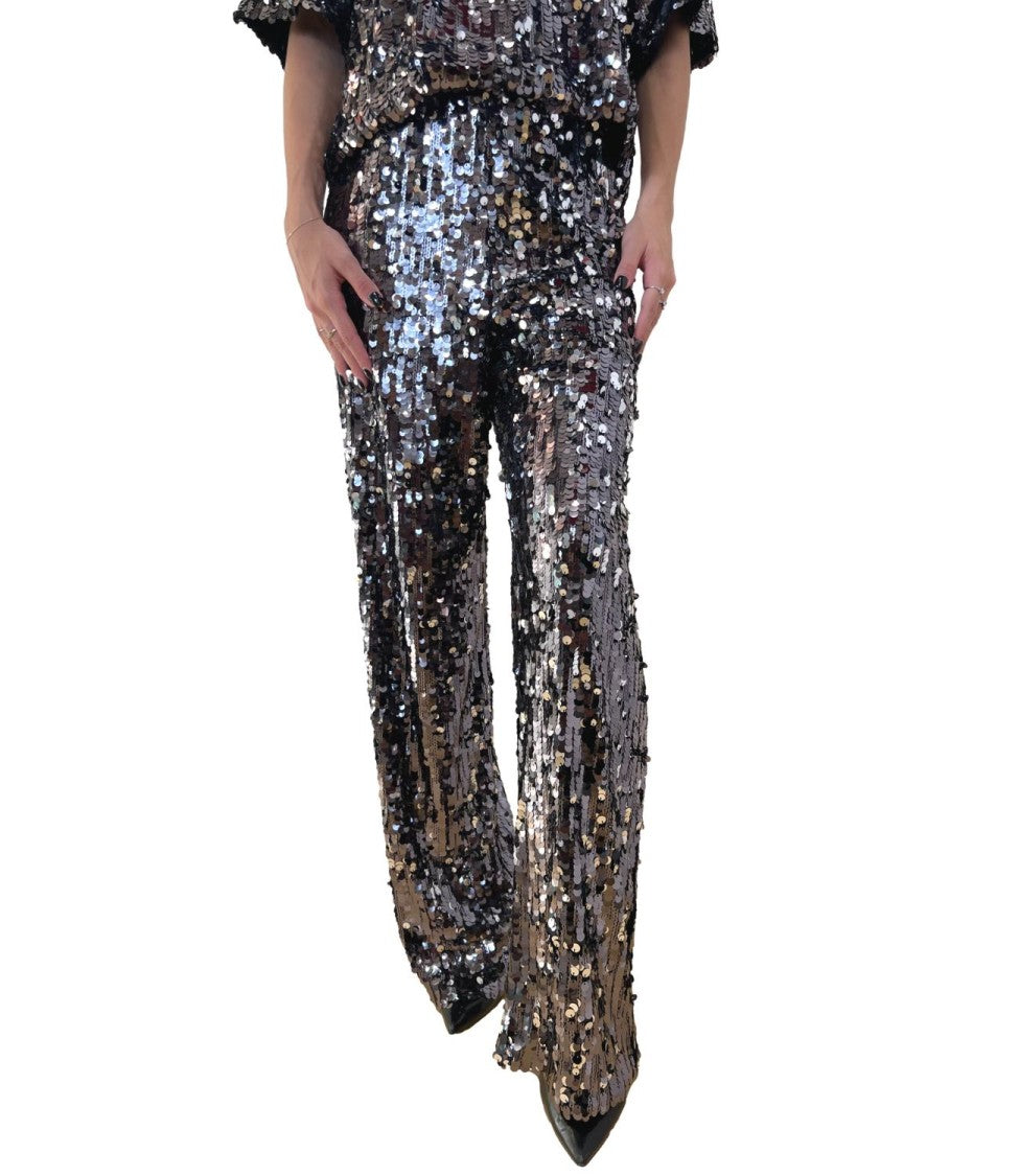 Max Mara High-Waisted Wide-Leg Pants With Iridescent Sequin Embellishments
