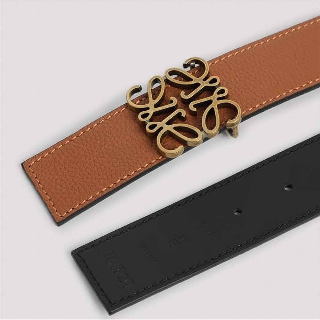 Loewe Dual-Tone Calf Leather Belt With Ornate Gold Buckle
