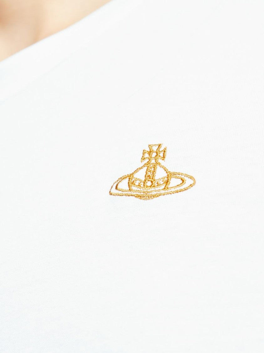 Vivienne Westwood White Crew Neck T-Shirt With Gold Embroidered Logo