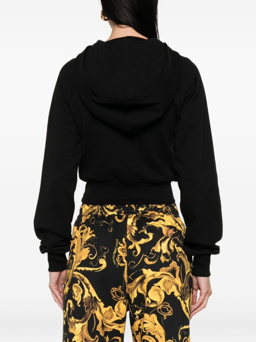 Versace Jeans Couture Cropped Black Sweatshirt With Butterfly Graphic