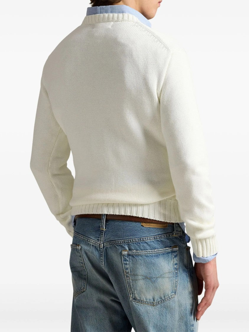 Polo Ralph Lauren Off-White Pullover Flag Motif Cotton Pullover