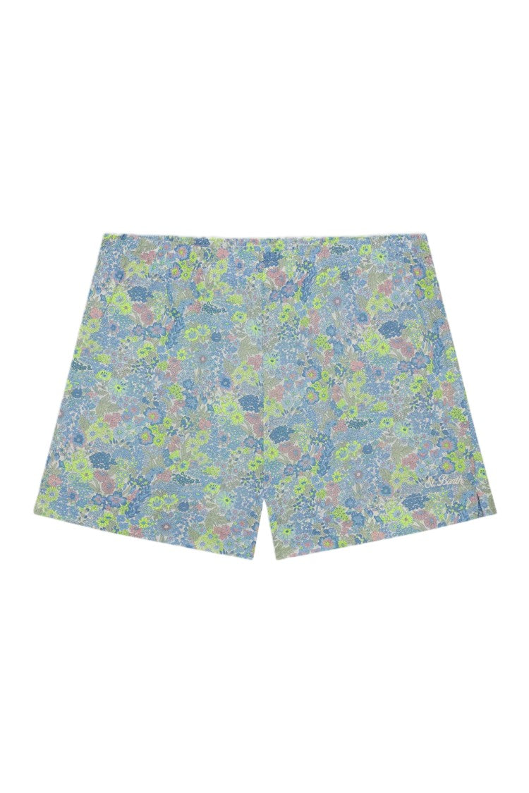 Mc2 Saint Barth Light Blue Meave Cotton Shorts