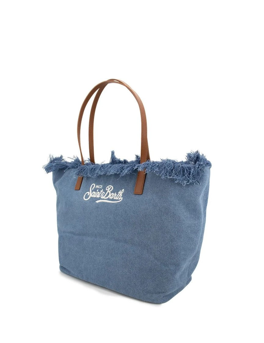 Mc2 Saint Barth Denim Blue Fringe Shoulder Bag