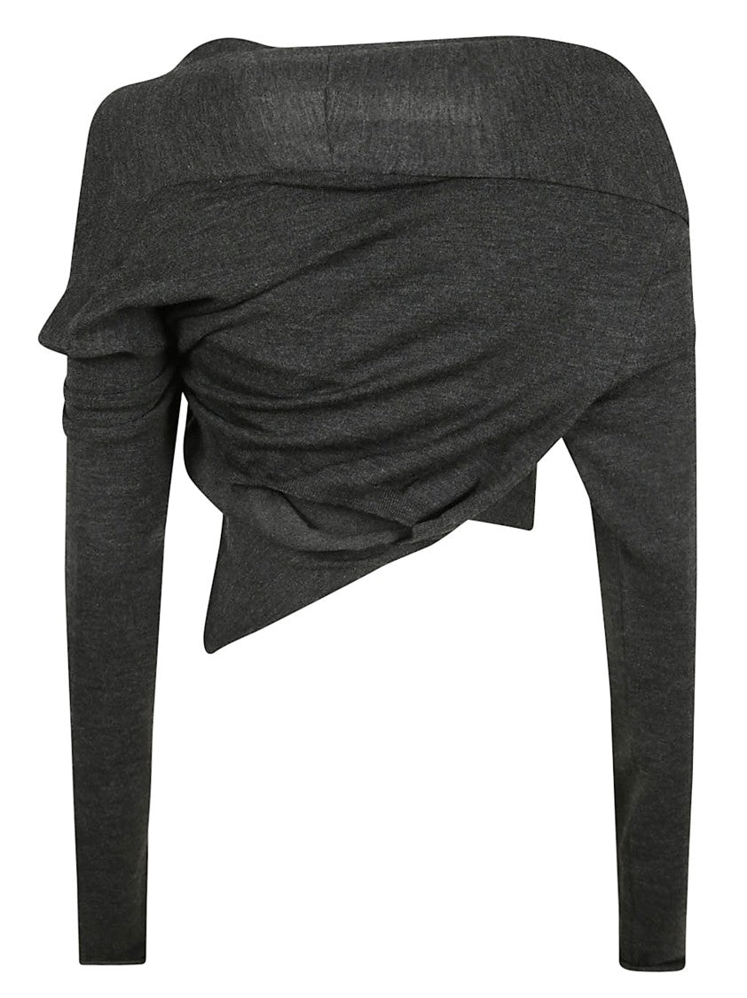Alberta Ferretti Cropped Asymmetrical Grey Merino Wool Sweater