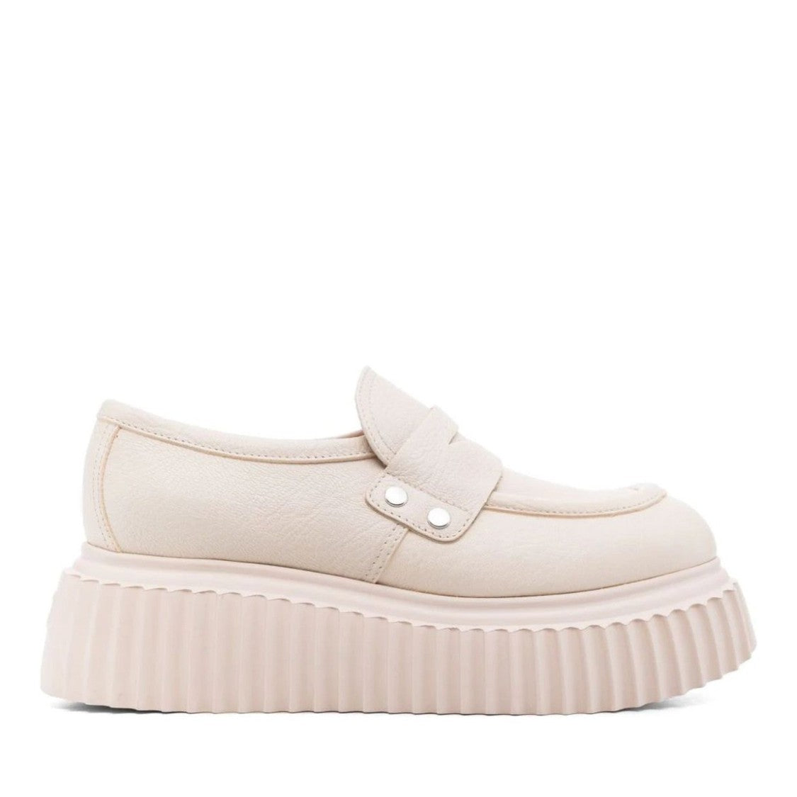 Agl Beige Dany Goat Leather Chunky Wedge Loafers