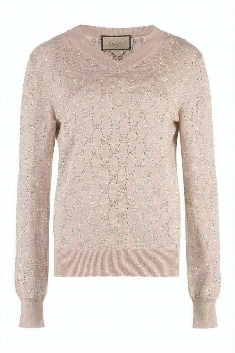 Gucci Soft Knit Sweater With Classic V-Neckline And Subtle Pattern