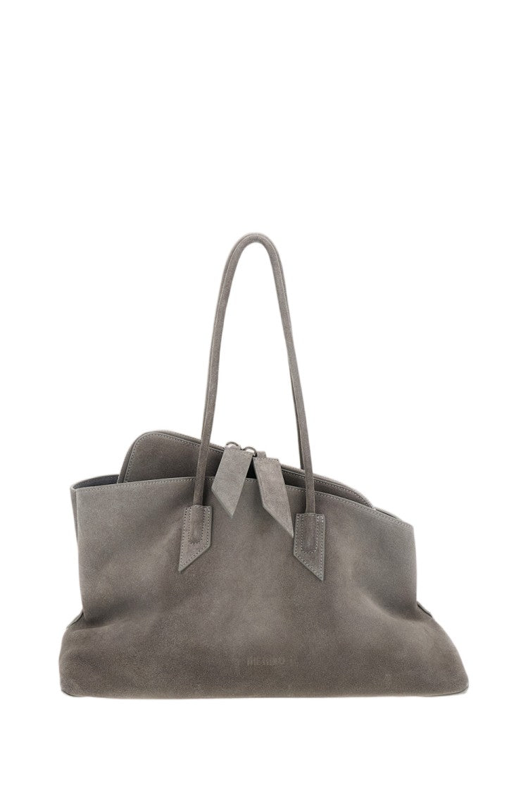The Attico Asymmetrical Trapezoid Top Handle Bag In Brushed Suede