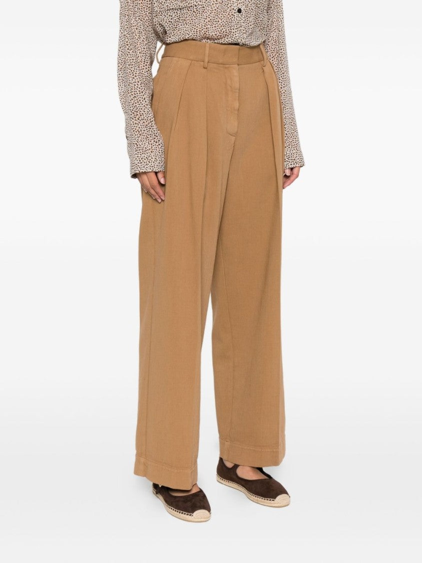 Forte Forte Beige Wide-Leg Trousers With Pleated Front