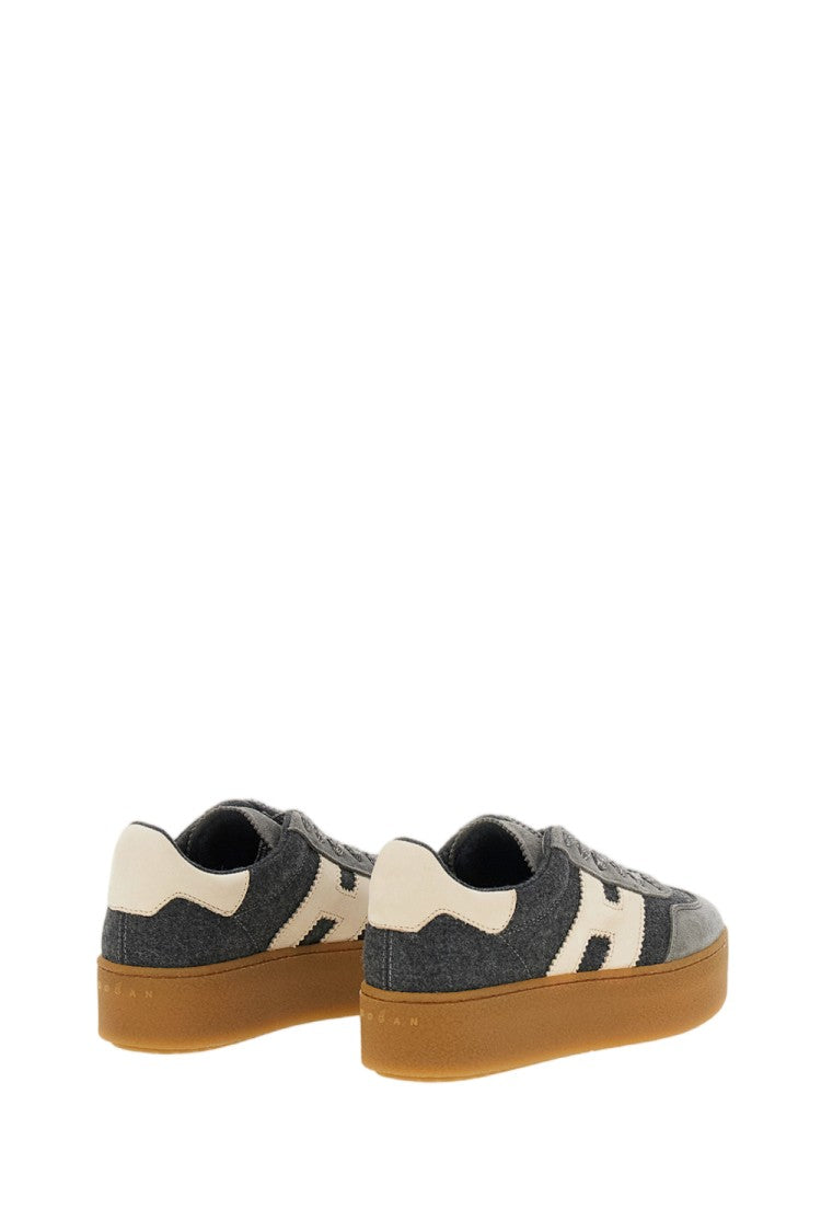 Hogan Grey H698 Allacciato H Suede Wool Platform Sneakers
