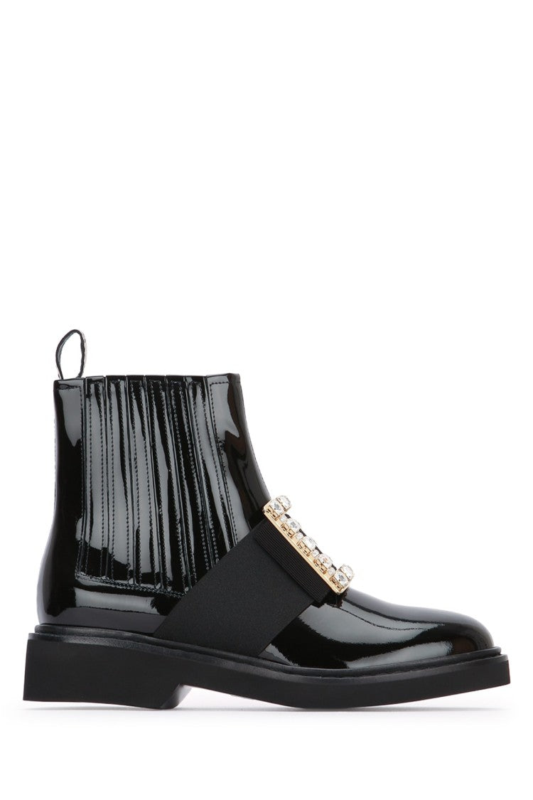 Roger Vivier Glossy Calfskin Bootie With Decorative Buckle