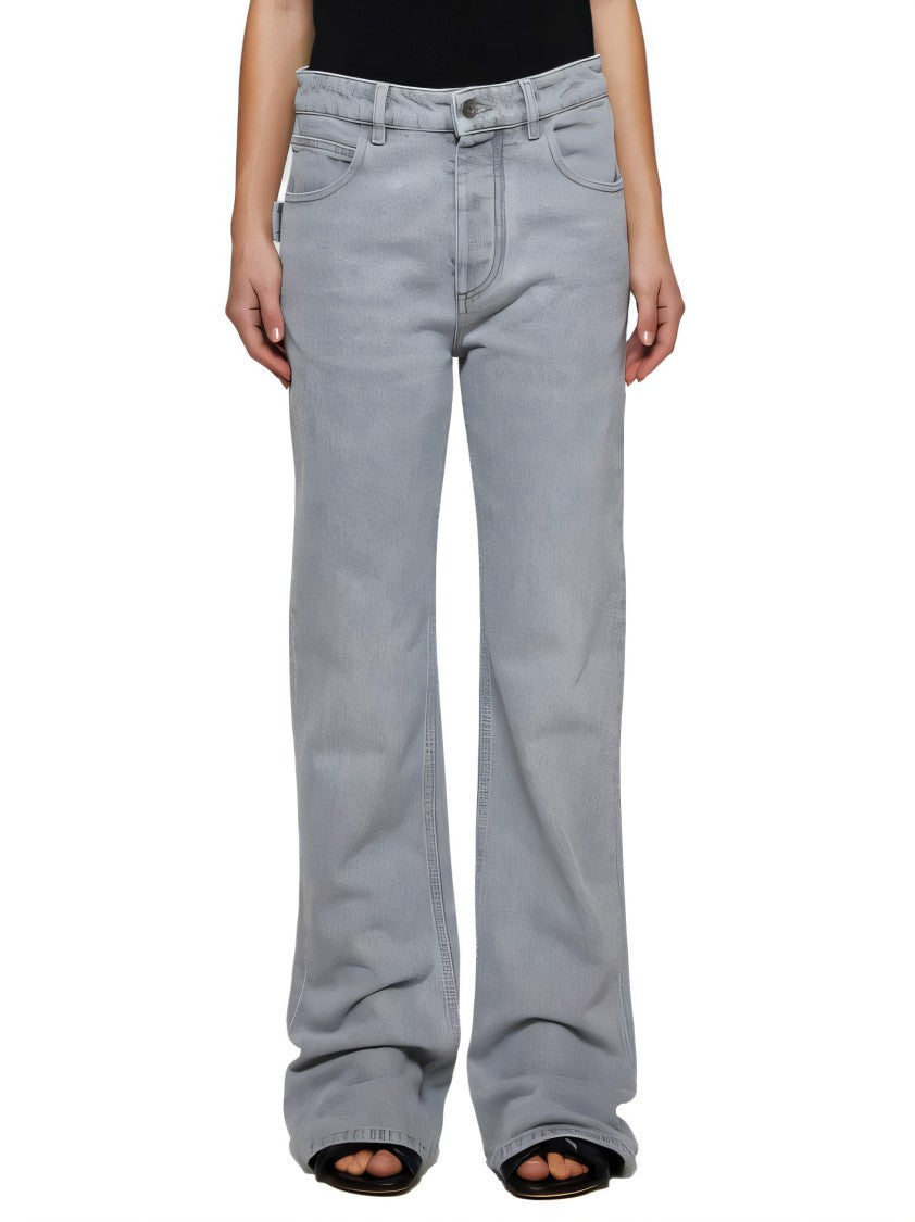Bottega Veneta Relaxed Fit Flared Denim Pants With Distinctive Leather Patch