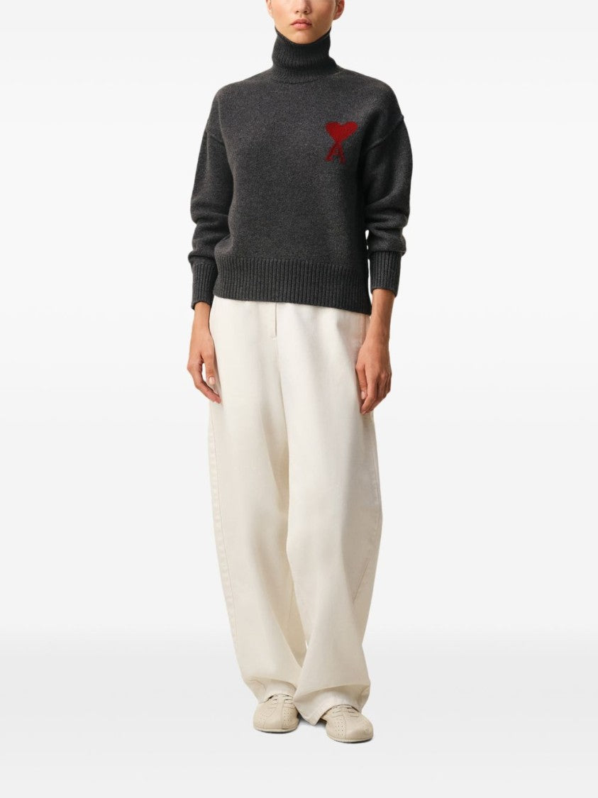 Ami Paris Relaxed Cropped Sweater With High Ribbed Turtleneck