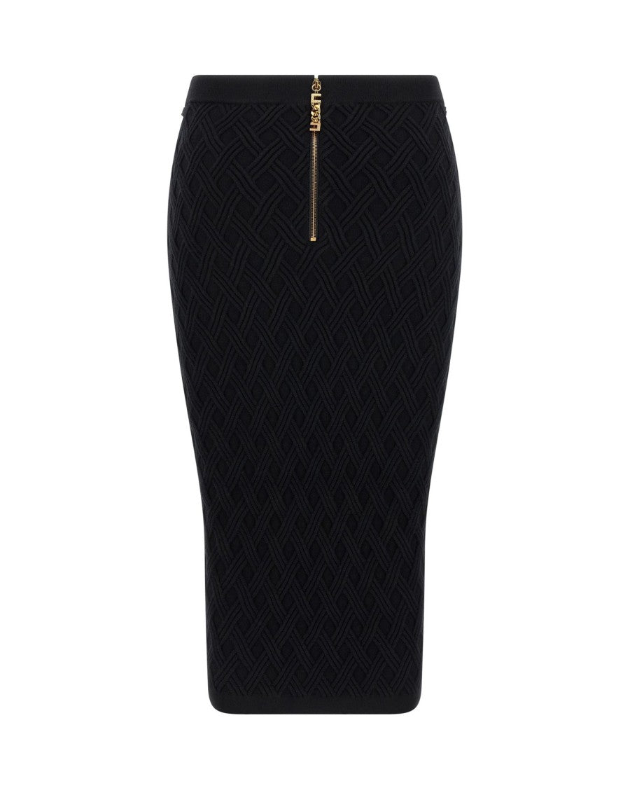 Elisabetta Franchi Black Diamond Knit Skirt With Jewel Detail