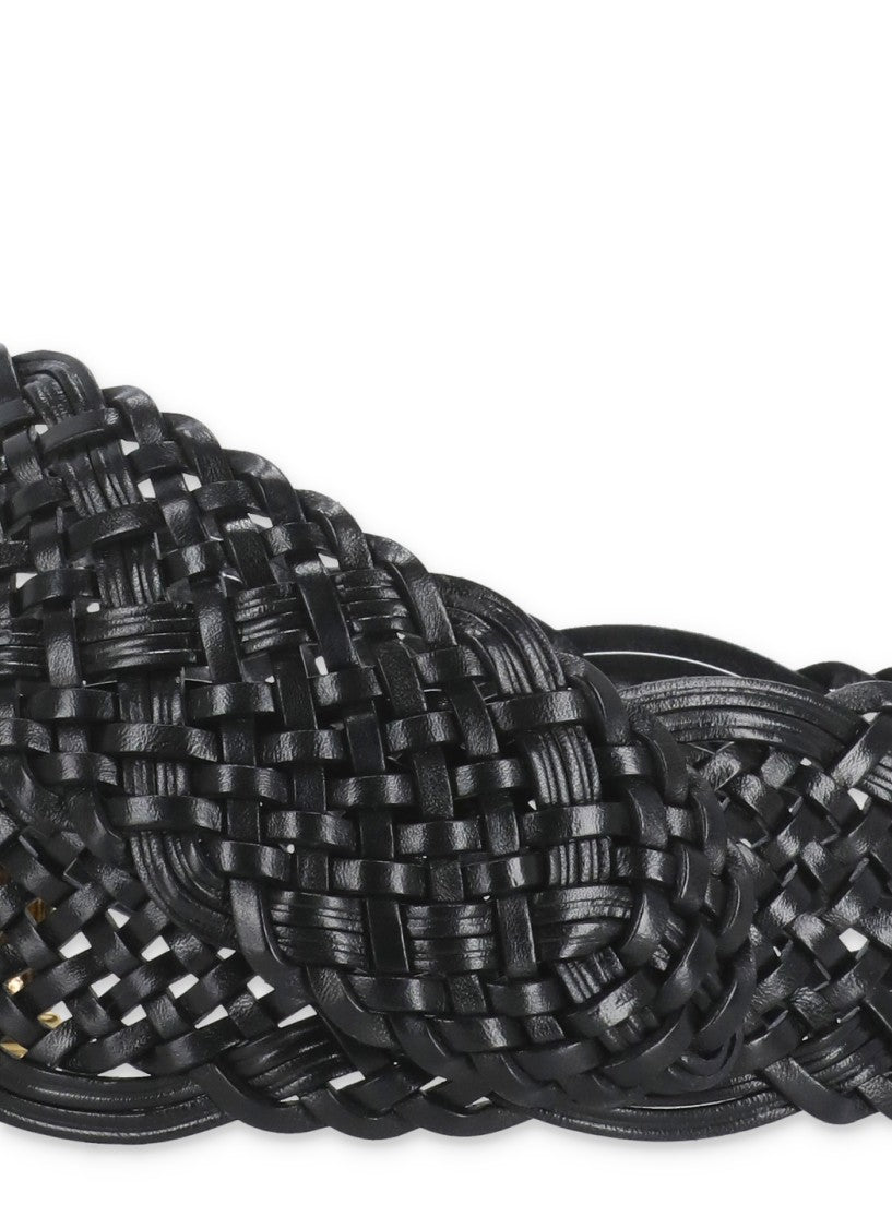 Etro Black Braided Leather Maxi Belt