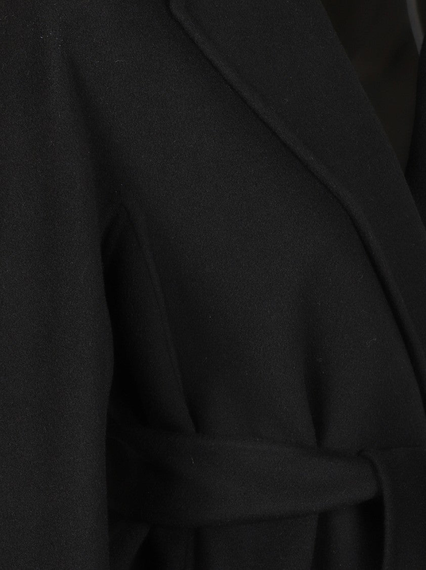 Max Mara Wrap-Style Black Coat With Self-Tie Belt