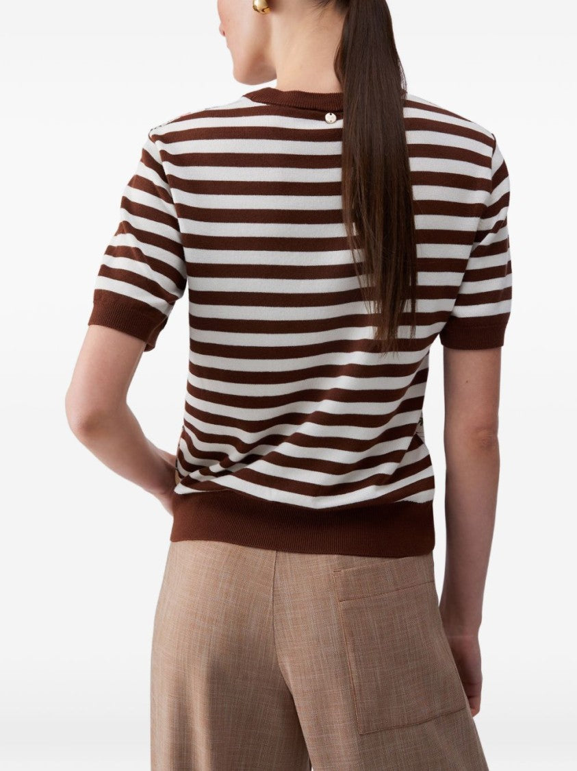 Liu Jo Beige Striped Floral Print Sweater