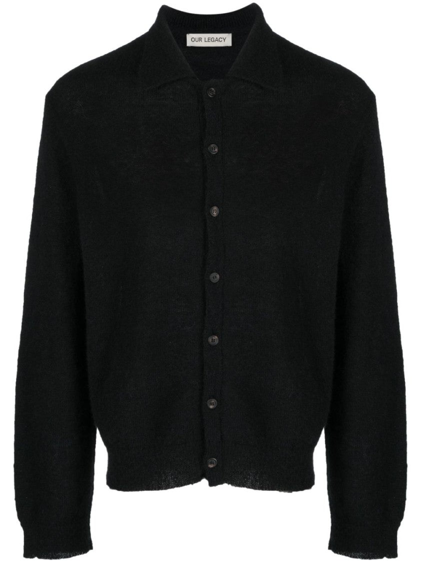 Our Legacy Black Button-Up Fuzzy Cropped Cardigan