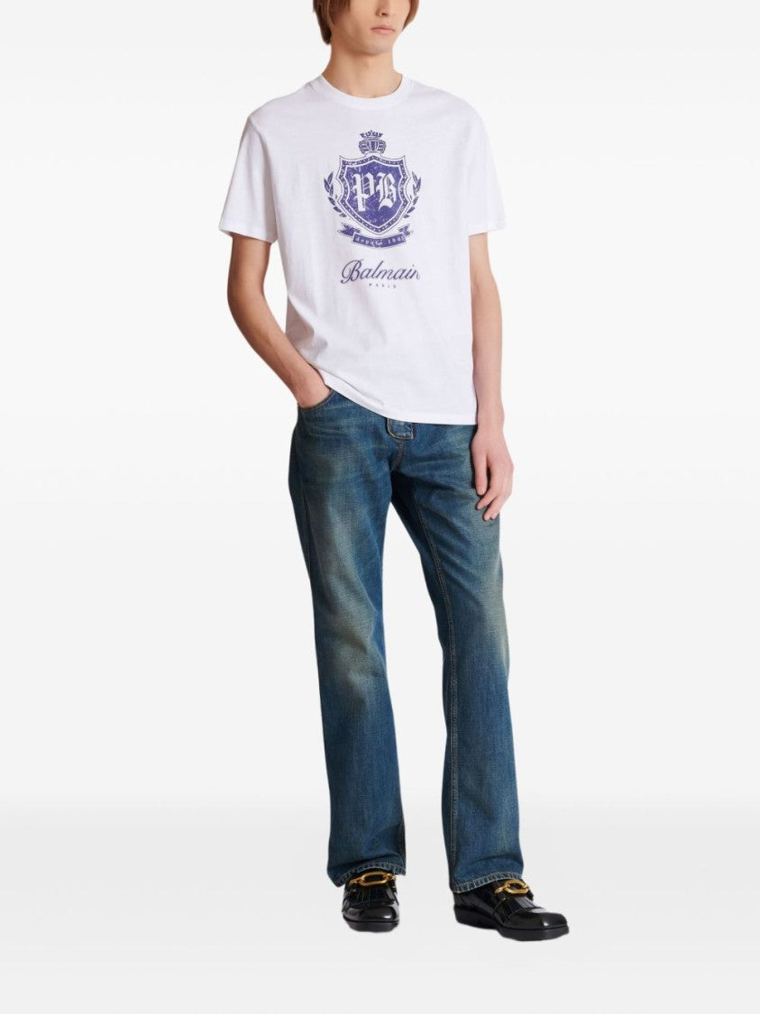 Balmain Washed Dark Blue Gold-Hardware Straight-Leg Jeans