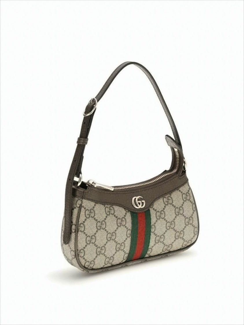 Gucci Canvas Monogram Shoulder Bag With Signature Accents
