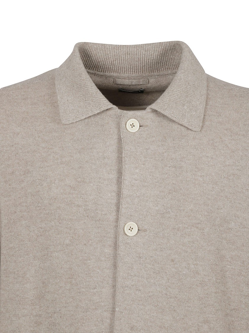 Zegna Beige Textured Button-Up Coat With Collared Neckline
