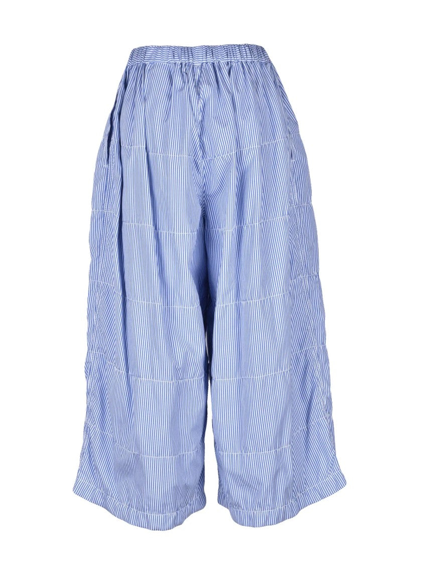 Tao Comme Des Garçons White/Blue Elastic Waist Wide-Leg Cotton Capri Pants