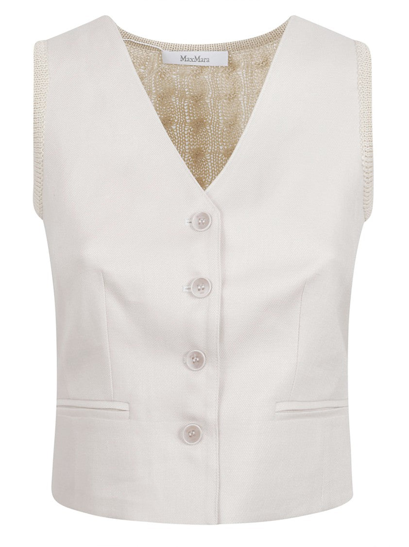Max Mara Button-Down Linen Gilet With Textured Back And Ribbed Hem