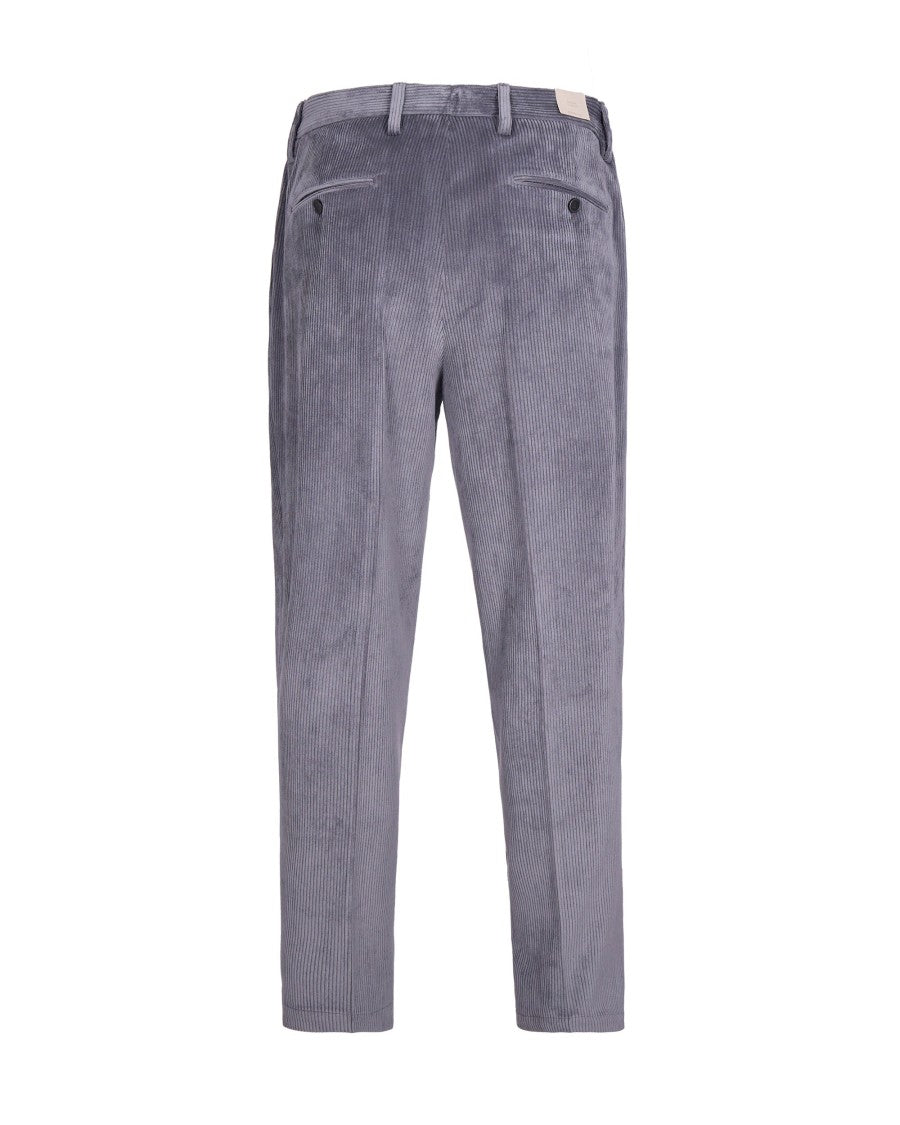 Briglia Tailored Grey Ribbed Velvet Trousers With Pressed Crease