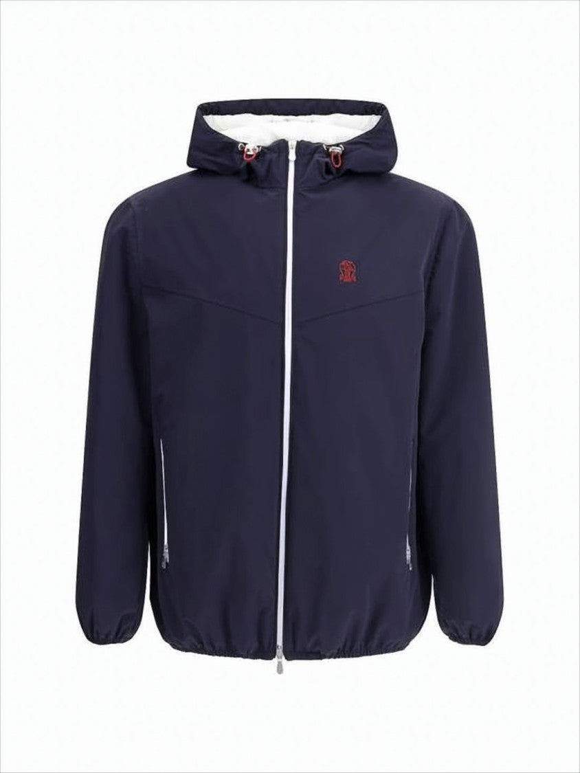 Brunello Cucinelli Hooded Blue Lightweight Jacket With Minimalist Design