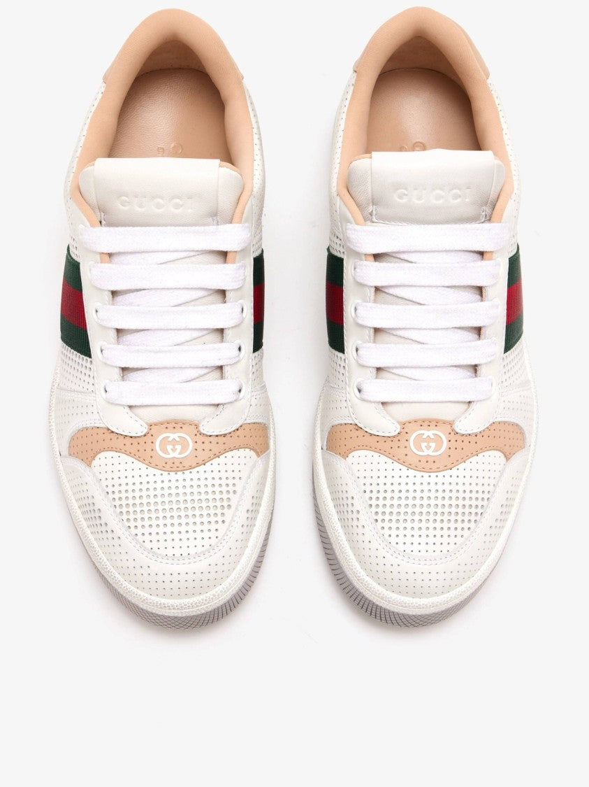 Gucci Perforated Leather Screener Sneaker With Signature Striped Accents