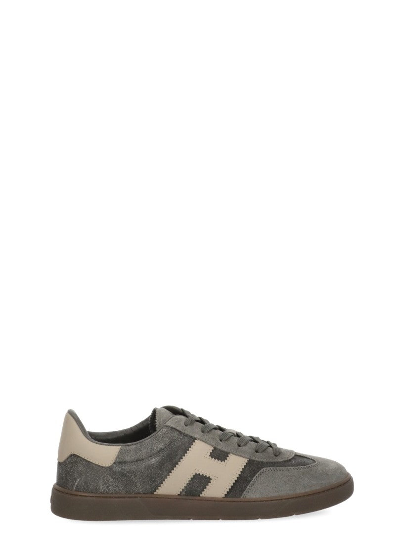 Hogan Grey H Detail Beige Heel Suede Low-Top Sneakers
